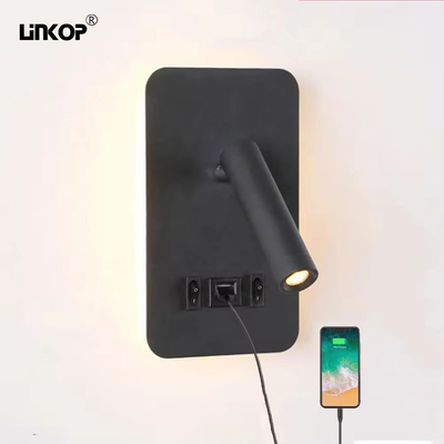 Good price Lámpara de pared LED de doble interruptor USB Hotel de lado de la cama embebida Negro 3w 110-240v 3000k en línea